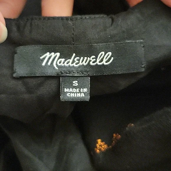 Madewell | Black Embroidered Signal Dress with Orange Stitching in size Small - Picture 9 of 11